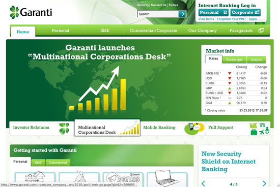 Screenshot of the Garanti website