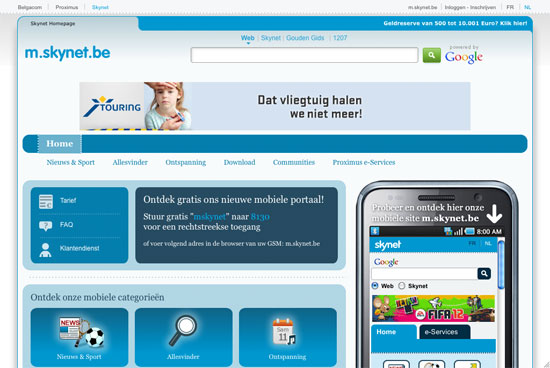 Screenshot of the Skynet Mobile introduction portal